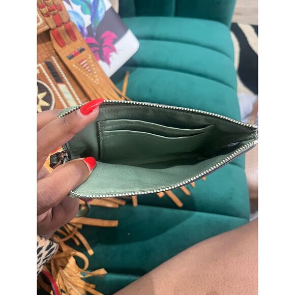 Coach Green Pebbled Leather Wristlet Wallet Zip Around Small Crossbody Pouch - Picture 3 of 3